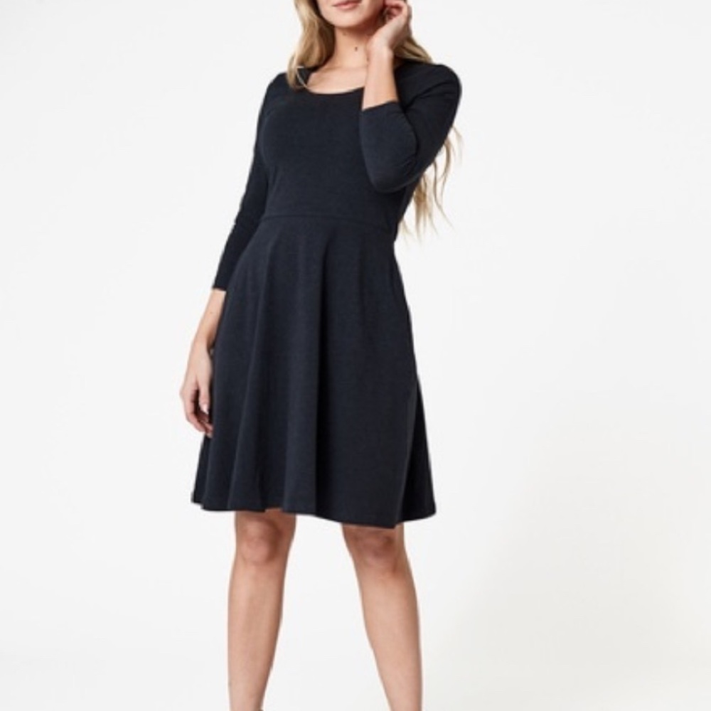 Pact organic fit and flare Teal Long Sleeve Dress